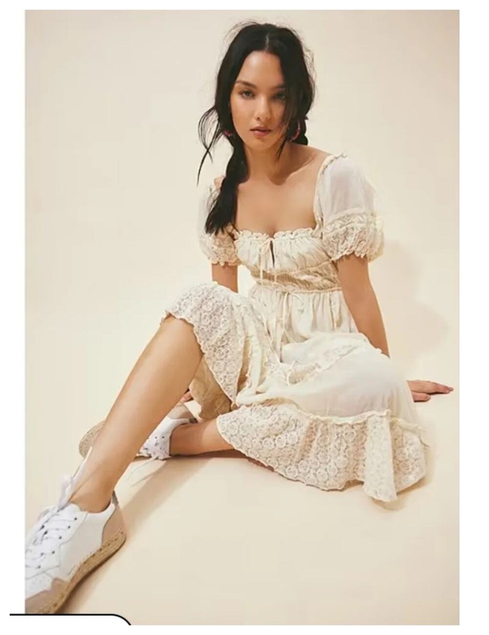 NEW Free People Falling Sun Puff Sleeve Midi Dress Size XS